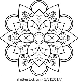 Mandala round floral ornament pattern. Anti-stress coloring page for kids and adults. Yoga, tatoo, mehndi, lace design. Vector illustration.