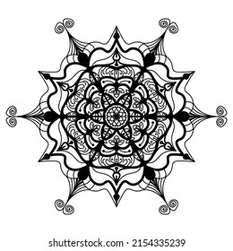 mandala, round floral ornament. Pattern for coloring book or print for cloth. Stock illustration.