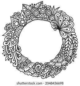 Mandala round frame for printing, engraving or coloring page. Vector illustration