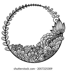 Mandala round frame for printing, engraving or coloring page. Vector illustration