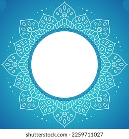 Mandala round frame, white lines on a blue background. vector illustration.