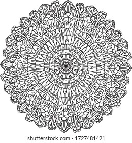 Mandala round lace guipure curl ethnic pattern coloring page book black and white art therapy relax psychology