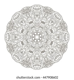Mandala. Round oriental pattern. Doodle drawing. Hand drawing. Yoga, floral motifs