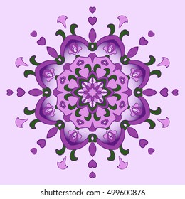 Mandala round ornament, circled element for design.  Ethnic  flower pattern isolated on light background. Hand drawn. Vector illustration.
