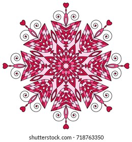 Mandala round ornament, circled element for design. Colored ethnic  flower pattern isolated on white background. Hand drawn. Vector illustration.

