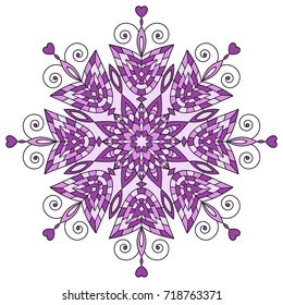 Mandala round ornament, circled element for design. Colored  ethnic  flower pattern isolated on white background. Hand drawn. Vector illustration.

