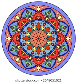 mandala round ornament, Circular pattern , vibrant mandala bursts with color and intricate detail, Vintage decorative elements. Oriental pattern, vector illustration, ornament in ethnic oriental style