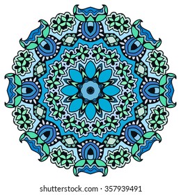Mandala round ornament decorative isolated element, geometric floral circular pattern. Tribal ethnic Arabic Indian motif. Hand drawn fantasy abstract background