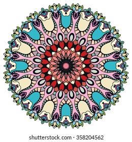 Mandala round ornament decorative isolated element, geometric floral circular pattern. Tribal ethnic Arabic Indian motif. Hand drawn fantasy abstract background