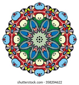 Mandala round ornament decorative isolated element, geometric floral circular pattern. Tribal ethnic Arabic Indian motif. Hand drawn fantasy abstract background