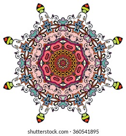Mandala round ornament decorative isolated element, geometric floral circular pattern. Tribal ethnic Arabic Indian motif. Hand drawn fantasy abstract background