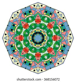 Mandala round ornament decorative isolated element, geometric floral circular pattern. Tribal ethnic Arabic Indian motif. Hand drawn fantasy abstract background
