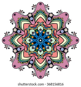 Mandala round ornament decorative isolated element, geometric floral circular pattern. Tribal ethnic Arabic Indian motif. Hand drawn fantasy abstract background