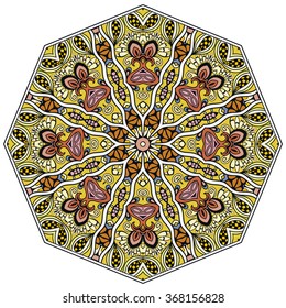 Mandala round ornament decorative isolated element, geometric floral circular pattern. Tribal ethnic Arabic Indian motif. Hand drawn fantasy abstract background