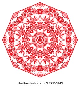 Mandala round ornament decorative isolated element, geometric floral circular pattern. Tribal ethnic Arabic Indian motif. Hand drawn fantasy abstract background