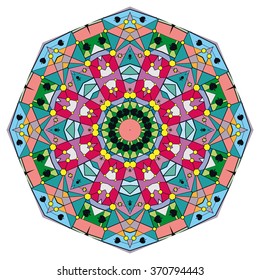 Mandala round ornament decorative isolated element, geometric floral circular pattern. Tribal ethnic Arabic Indian motif. Hand drawn fantasy abstract background