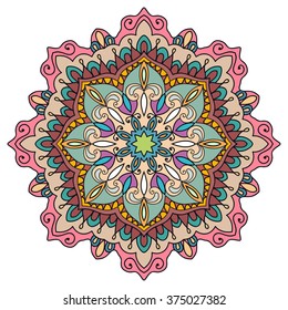 Mandala round ornament decorative isolated element, geometric floral circular pattern. Tribal ethnic Arabic Indian motif. Hand drawn fantasy abstract background