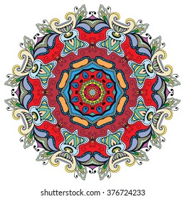 Mandala round ornament decorative isolated element, geometric floral circular pattern. Tribal ethnic Arabic Indian motif. Hand drawn fantasy abstract background