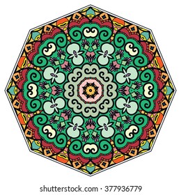 Mandala round ornament decorative isolated element, geometric floral circular pattern. Tribal ethnic Arabic Indian motif. Hand drawn fantasy abstract background