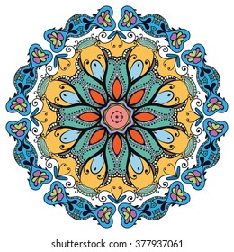 Mandala round ornament decorative isolated element, geometric floral circular pattern. Tribal ethnic Arabic Indian motif. Hand drawn fantasy abstract background