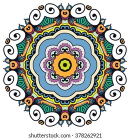 Mandala round ornament decorative isolated element, geometric floral circular pattern. Tribal ethnic Arabic Indian motif. Hand drawn fantasy abstract background