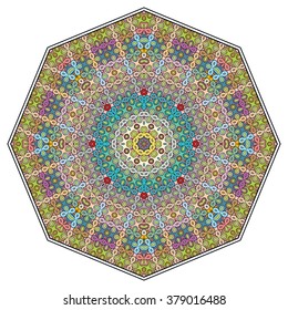 Mandala round ornament decorative isolated element, geometric floral circular pattern. Tribal ethnic Arabic Indian motif. Hand drawn fantasy abstract background