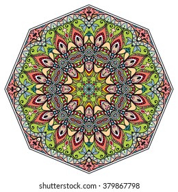 Mandala round ornament decorative isolated element, geometric floral circular pattern. Tribal ethnic Arabic Indian motif. Hand drawn fantasy abstract background