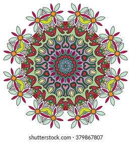 Mandala round ornament decorative isolated element, geometric floral circular pattern. Tribal ethnic Arabic Indian motif. Hand drawn fantasy abstract background