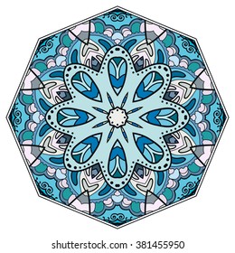 Mandala round ornament decorative isolated element, geometric floral circular pattern. Tribal ethnic Arabic Indian motif. Hand drawn fantasy abstract background