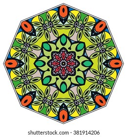 Mandala round ornament decorative isolated element, geometric floral circular pattern. Tribal ethnic Arabic Indian motif. Hand drawn fantasy abstract background