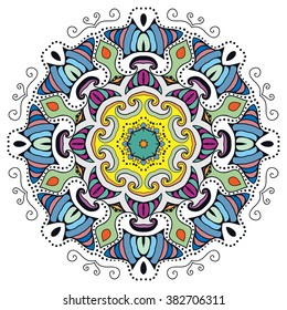 Mandala round ornament decorative isolated element, geometric floral circular pattern. Tribal ethnic Arabic Indian motif. Hand drawn fantasy abstract background