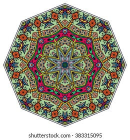 Mandala round ornament decorative isolated element, geometric floral circular pattern. Tribal ethnic Arabic Indian motif. Hand drawn fantasy abstract background
