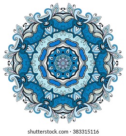Mandala round ornament decorative isolated element, geometric floral circular pattern. Tribal ethnic Arabic Indian motif. Hand drawn fantasy abstract background