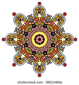Mandala round ornament decorative isolated element, geometric floral circular pattern. Tribal ethnic Arabic Indian motif. Hand drawn fantasy abstract background