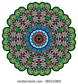 Mandala round ornament decorative isolated element, geometric floral circular pattern. Tribal ethnic Arabic Indian motif. Hand drawn fantasy abstract background