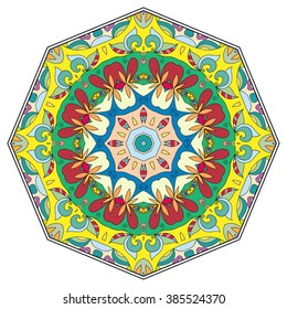 Mandala round ornament decorative isolated element, geometric floral circular pattern. Tribal ethnic Arabic Indian motif. Hand drawn fantasy abstract background