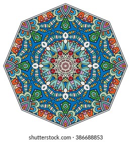 Mandala round ornament decorative isolated element, geometric floral circular pattern. Tribal ethnic Arabic Indian motif. Hand drawn fantasy abstract background