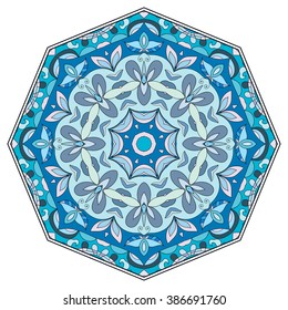 Mandala round ornament decorative isolated element, geometric floral circular pattern. Tribal ethnic Arabic Indian motif. Hand drawn fantasy abstract background