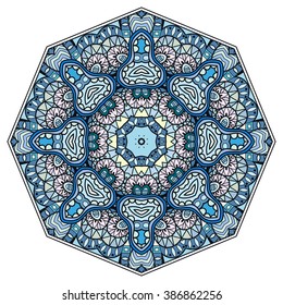 Mandala round ornament decorative isolated element, geometric floral circular pattern. Tribal ethnic Arabic Indian motif. Hand drawn fantasy abstract background