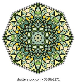 Mandala round ornament decorative isolated element, geometric floral circular pattern. Tribal ethnic Arabic Indian motif. Hand drawn fantasy abstract background