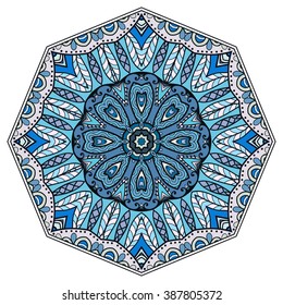 Mandala round ornament decorative isolated element, geometric floral circular pattern. Tribal ethnic Arabic Indian motif. Hand drawn fantasy abstract background