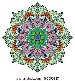 Mandala round ornament decorative isolated element, geometric floral circular pattern. Tribal ethnic Arabic Indian motif. Hand drawn fantasy abstract background