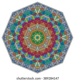 Mandala round ornament decorative isolated element, geometric floral circular pattern. Tribal ethnic Arabic Indian motif. Hand drawn fantasy abstract background