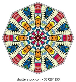 Mandala round ornament decorative isolated element, geometric floral circular pattern. Tribal ethnic Arabic Indian motif. Hand drawn fantasy abstract background