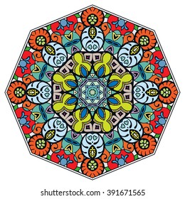 Mandala round ornament decorative isolated element, geometric floral circular pattern. Tribal ethnic Arabic Indian motif. Hand drawn fantasy abstract background