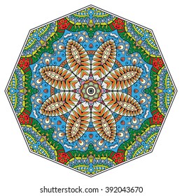Mandala round ornament decorative isolated element, geometric floral circular pattern. Tribal ethnic Arabic Indian motif. Hand drawn fantasy abstract background