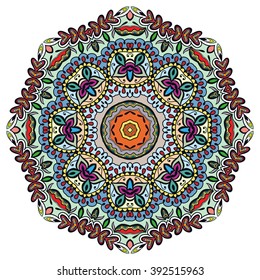 Mandala round ornament decorative isolated element, geometric floral circular pattern. Tribal ethnic Arabic Indian motif. Hand drawn fantasy abstract background