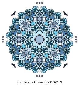 Mandala round ornament decorative isolated element, geometric floral circular pattern. Tribal ethnic Arabic Indian motif. Hand drawn fantasy abstract background