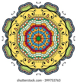 Mandala round ornament decorative isolated element, geometric floral circular pattern. Tribal ethnic Arabic Indian motif. Hand drawn fantasy abstract background