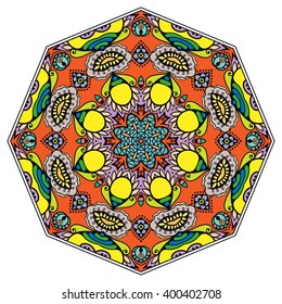 Mandala round ornament decorative isolated element, geometric floral circular pattern. Tribal ethnic Arabic Indian motif. Hand drawn fantasy abstract background